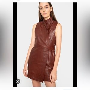 Ganni sleeveless leather lamb dress, burgundy, size 36/S, NWOT